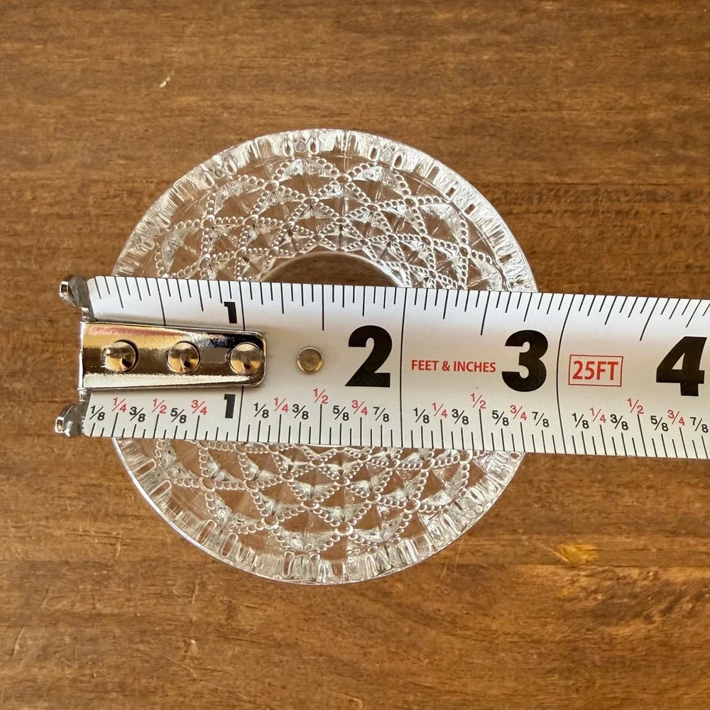 Clear Pressed Glass Diamond Point Beaded Votive Candle Holder 2in